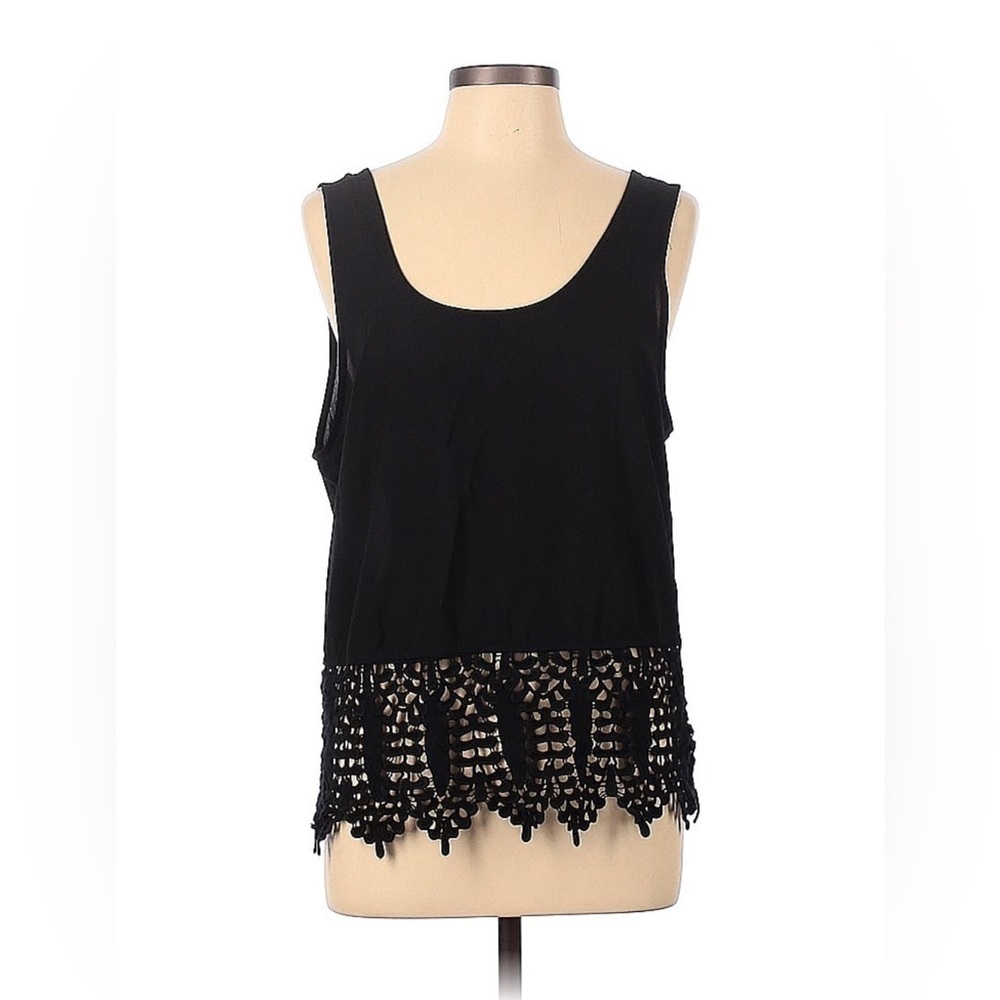 Lucca Couture Black Lace Hem Tank Size Large Boho Minimalist